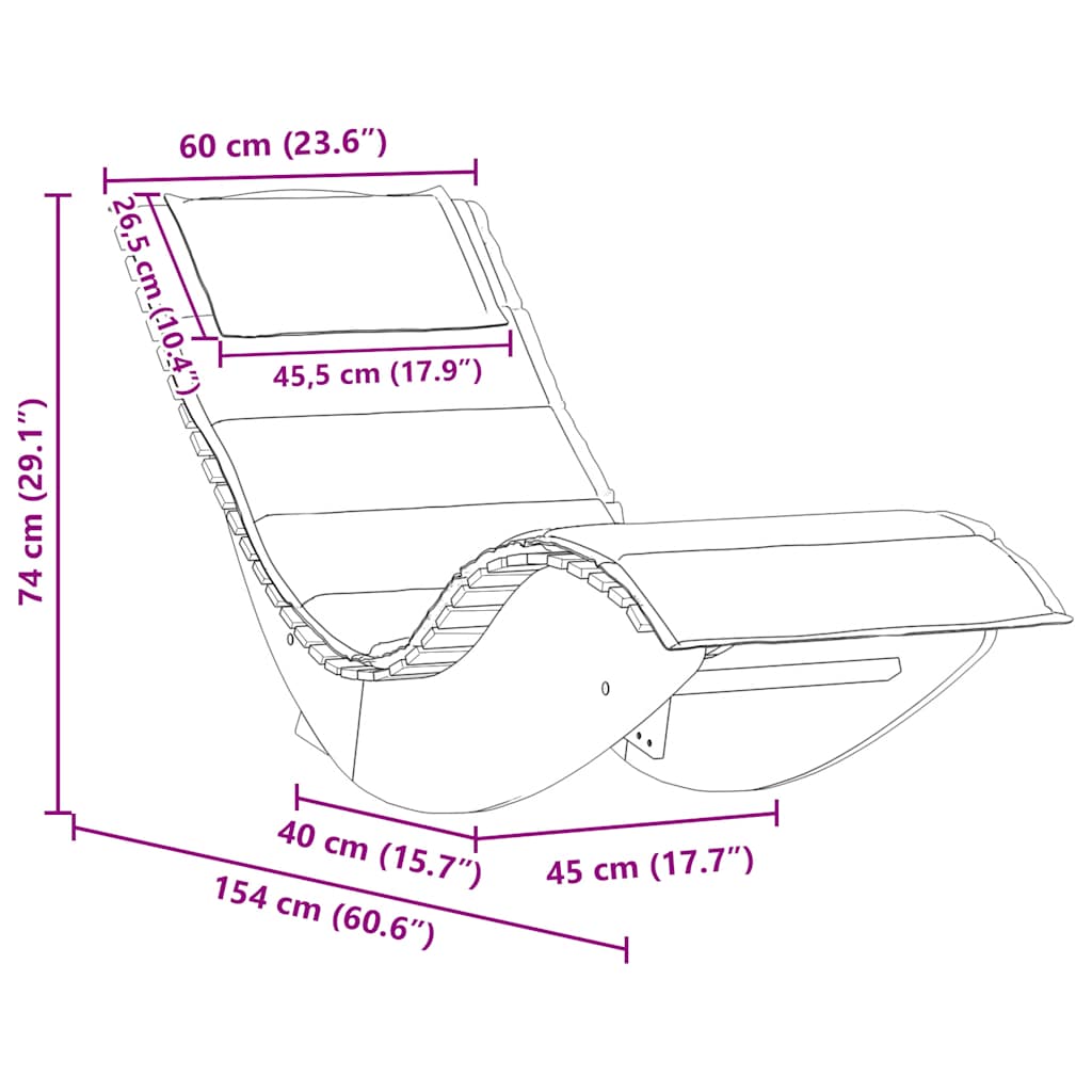 Lettino a Dondolo con Cuscino in Legno Massello di Acacia 4103882