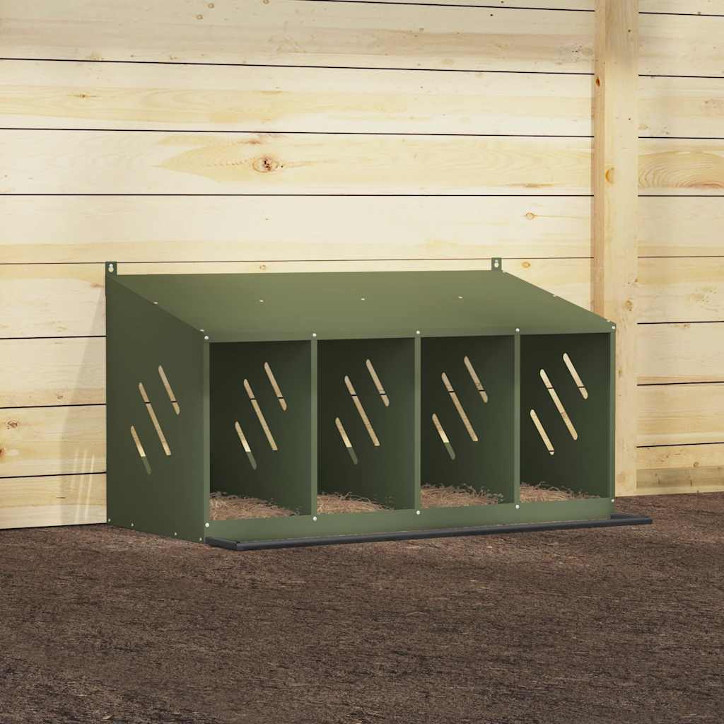 Nido per Polli con 4 Scomparti in Metallo Verde Oliva 864343