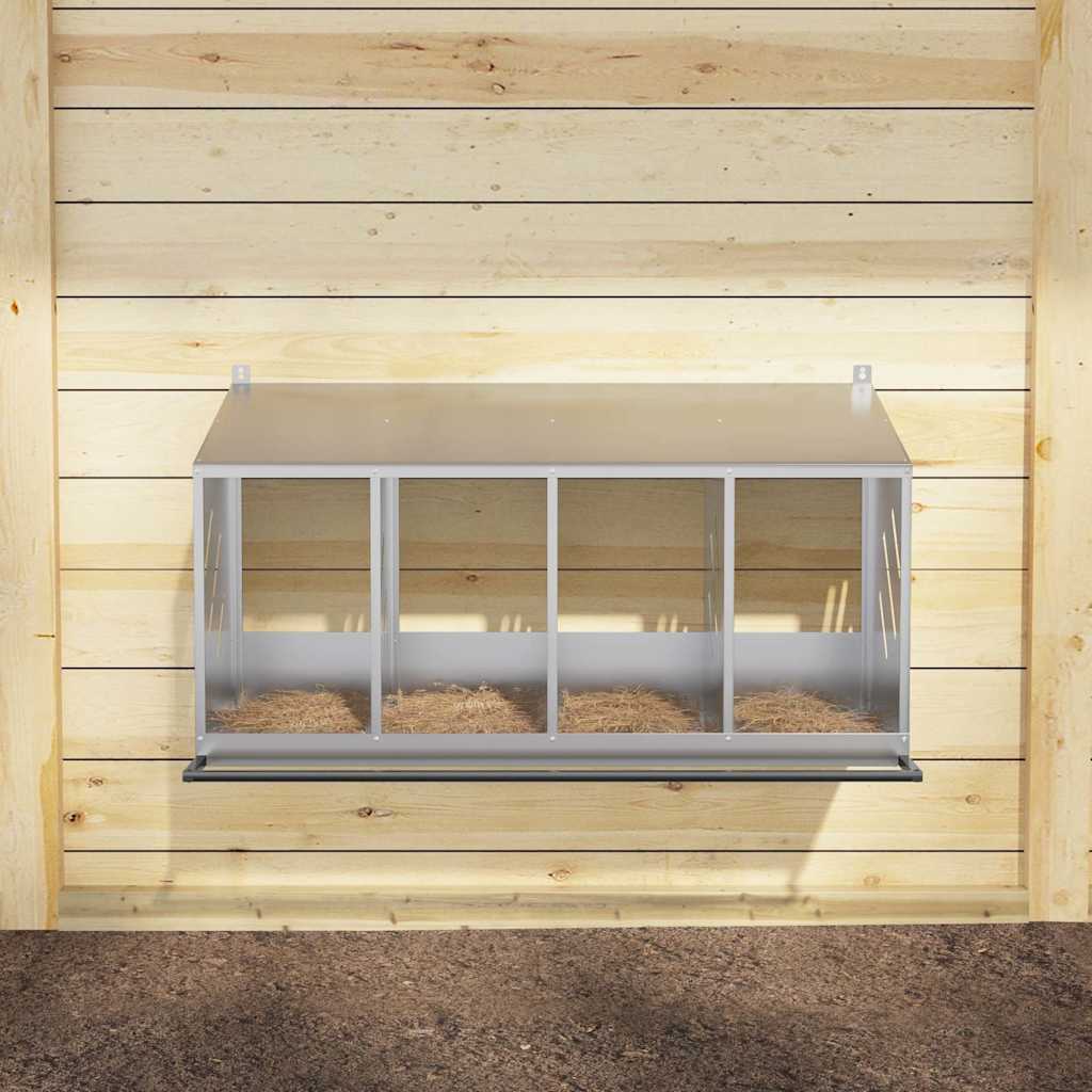 Nido per Polli con 4 Scomparti in Metallo Galvanizzato Argento