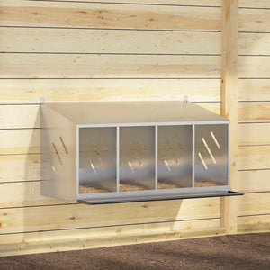 Nido per Polli con 4 Scomparti in Metallo Galvanizzato Argento