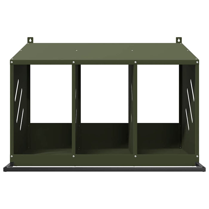 Nido per Polli con 3 Scomparti in Metallo Verde Oliva 864345