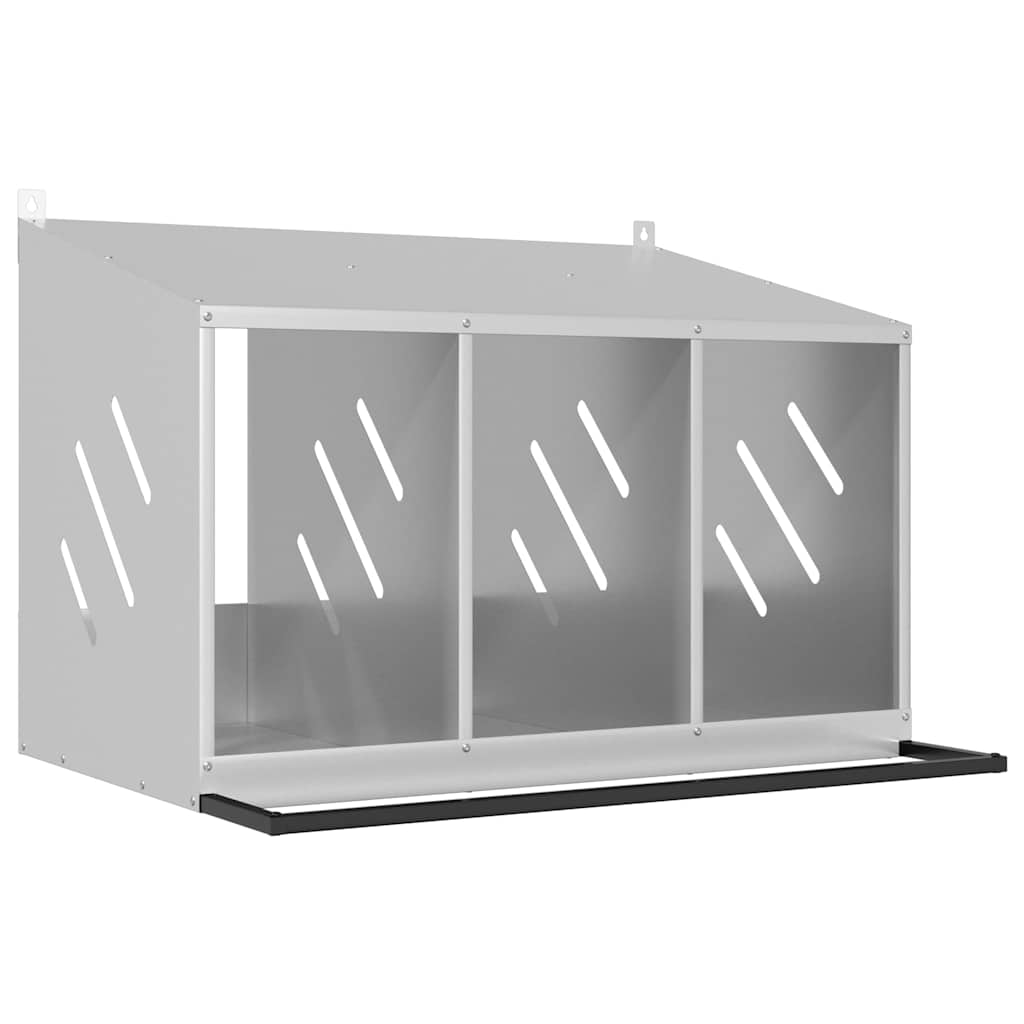 Nido per Polli con 3 Scomparti in Metallo Galvanizzato Argento 864346