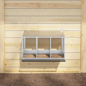 Nido per Polli con 3 Scomparti in Metallo Galvanizzato Argento