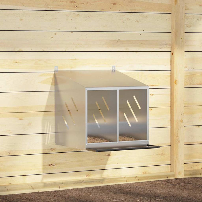 Nido per Polli con 2 Scomparti in Metallo Galvanizzato Argento 864348