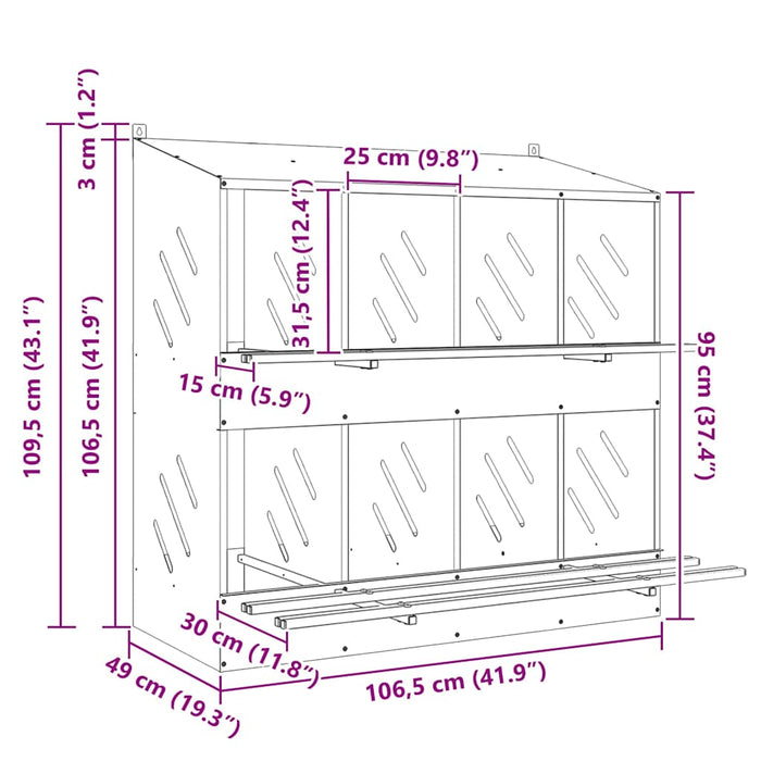 Nido per Polli con 8 Scomparti in Metallo Galvanizzato Argento