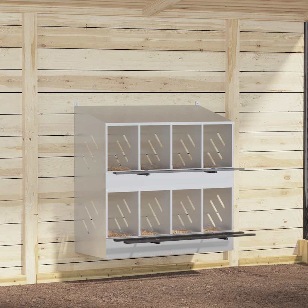 Nido per Polli con 8 Scomparti in Metallo Galvanizzato Argento