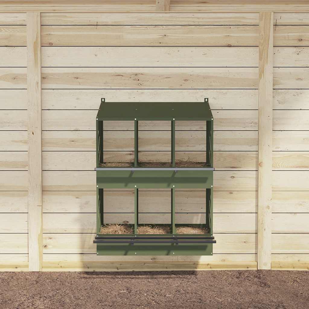 Nido per Polli con 6 Scomparti in Metallo Verde Oliva 864351