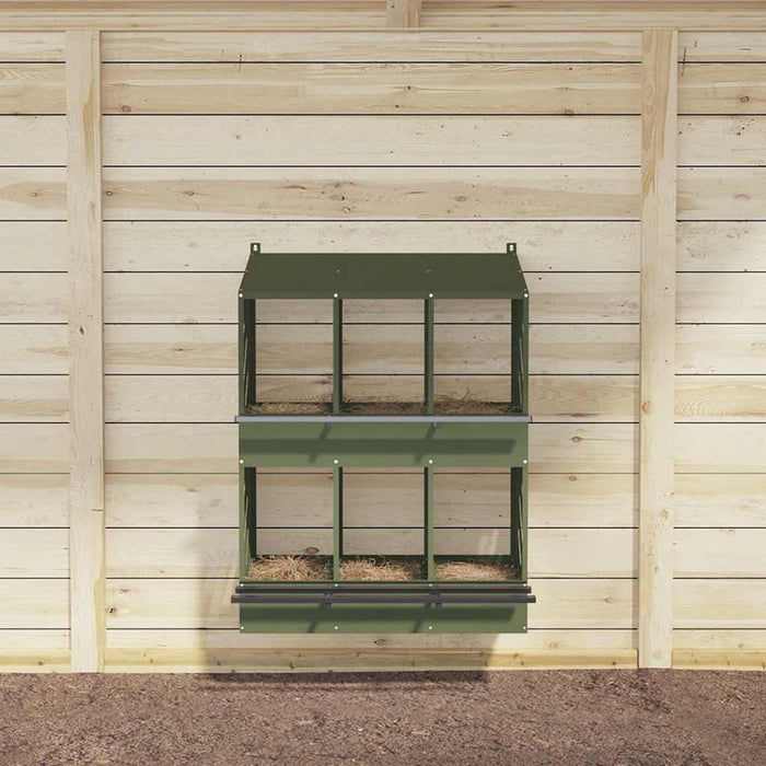 Nido per Polli con 6 Scomparti in Metallo Verde Oliva 864351