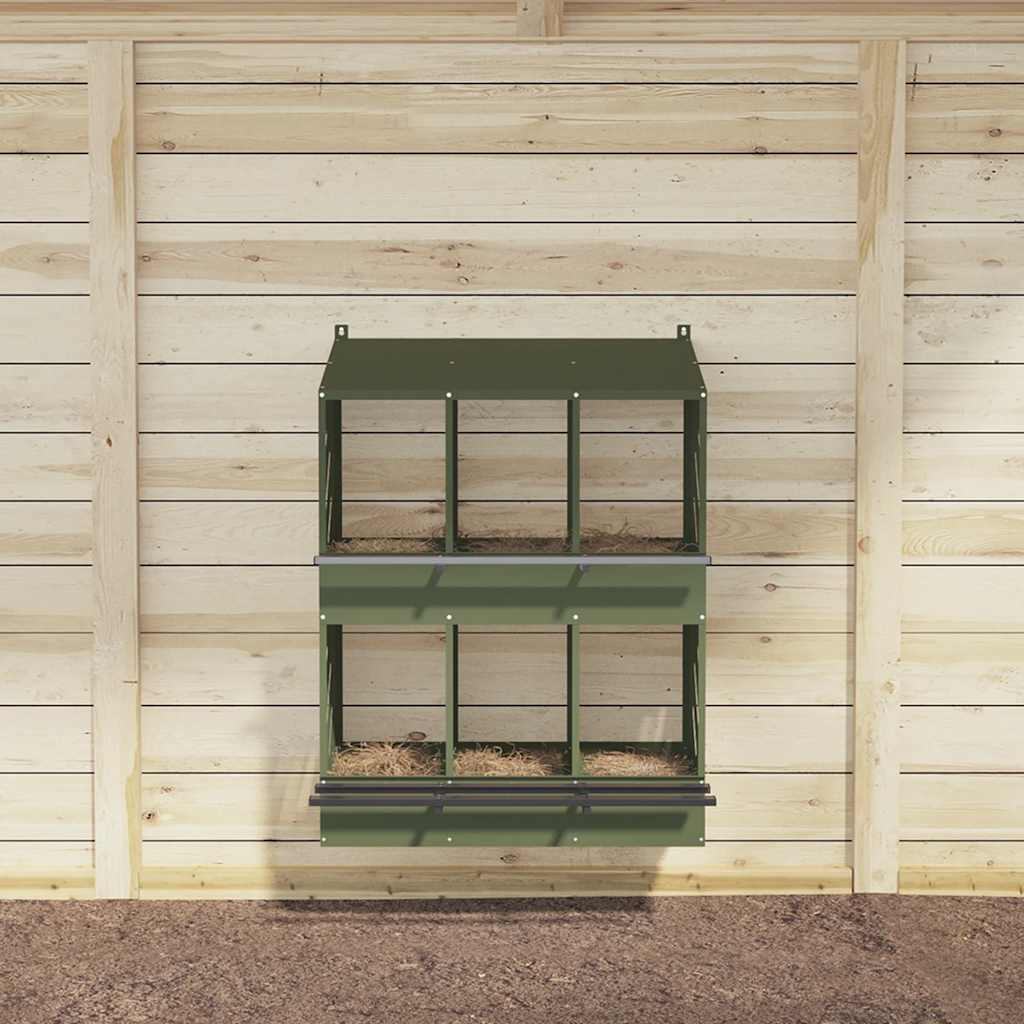 Nido per Polli con 6 Scomparti in Metallo Verde Oliva