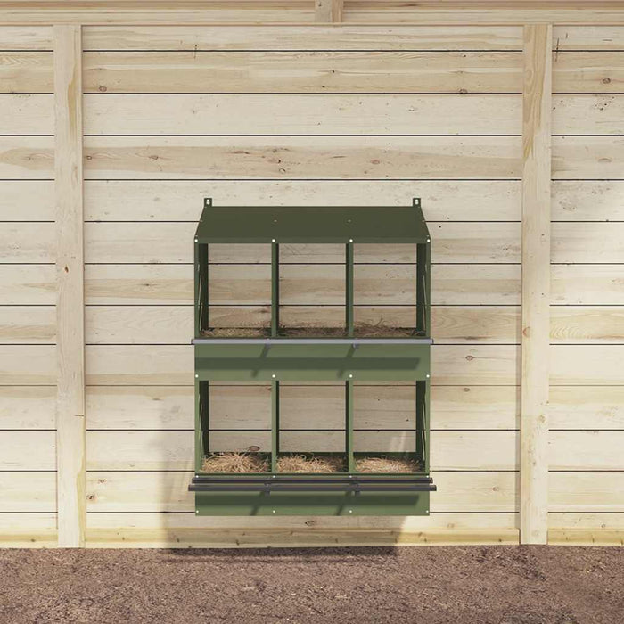 Nido per Polli con 6 Scomparti in Metallo Verde Oliva