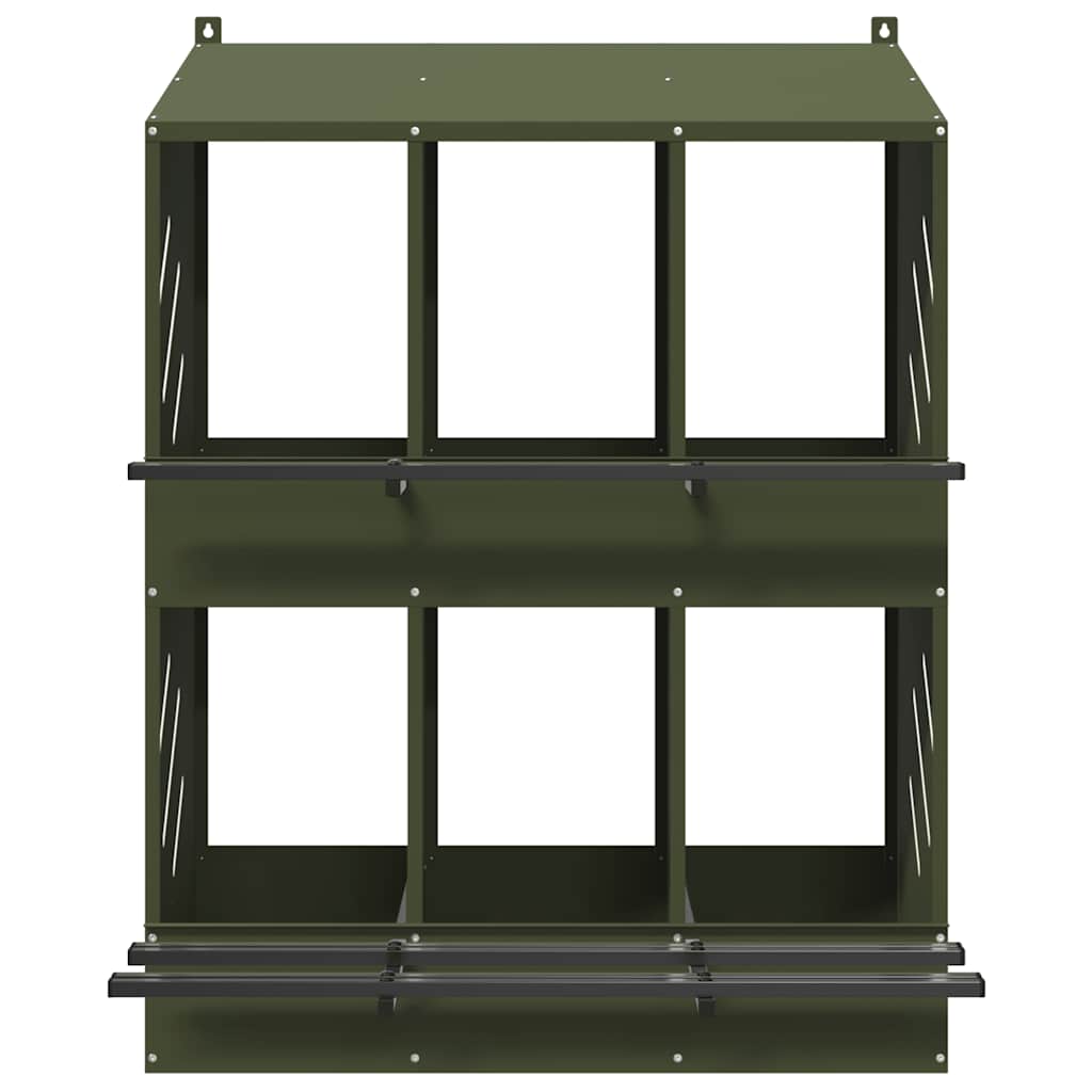 Nido per Polli con 6 Scomparti in Metallo Verde Oliva 864351