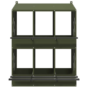 Nido per Polli con 6 Scomparti in Metallo Verde Oliva 864351