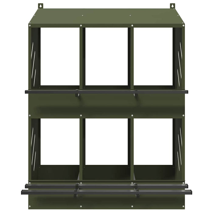 Nido per Polli con 6 Scomparti in Metallo Verde Oliva 864351