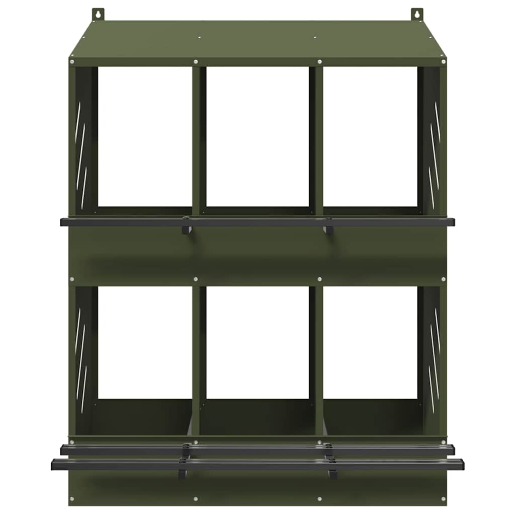 Nido per Polli con 6 Scomparti in Metallo Verde Oliva