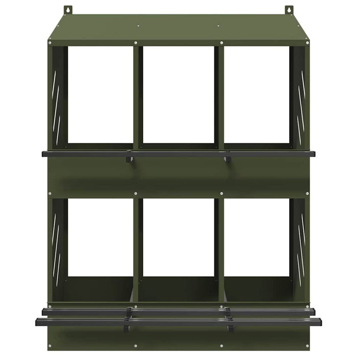 Nido per Polli con 6 Scomparti in Metallo Verde Oliva