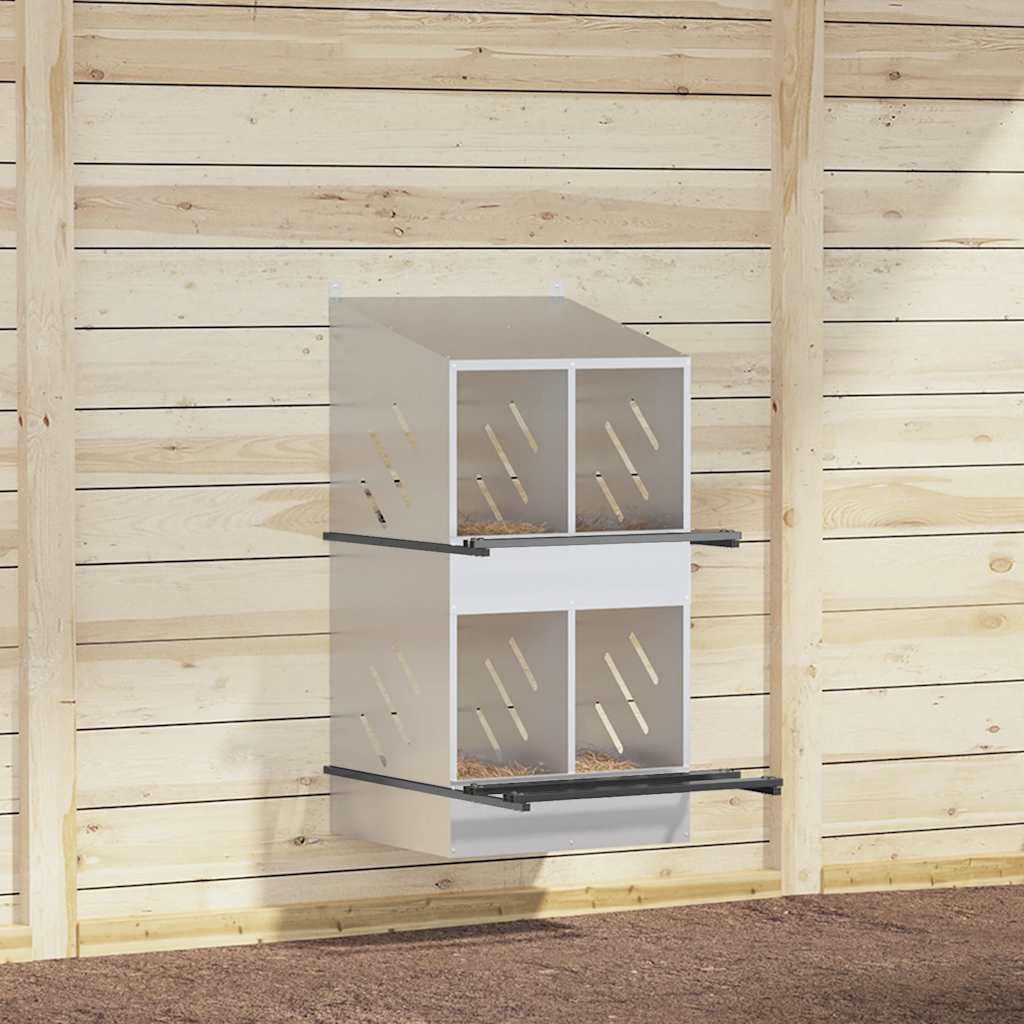 Nido per Polli con 4 Scomparti in Metallo Galvanizzato Argento 864354