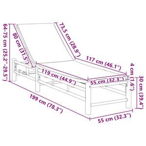 vidaXL Lettino Prendisole con Cuscini 55x199x30 cm in Bambù