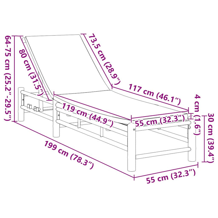 vidaXL Lettino Prendisole con Cuscini 55x199x30 cm in Bambù