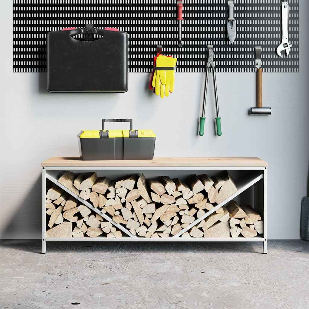 Rastrelliera per Legna da Ardere con Piano Bianca 100x40x60 cm 864256