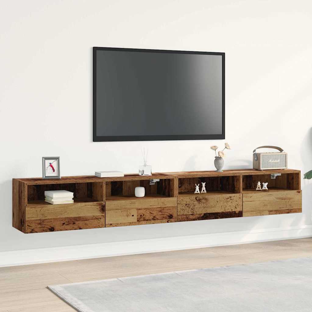 Mobile TV da parete 2 pz-Set di 2 Mobile TV a Muro-Credenza TV Legno vecchio 100 x 30 x 30 cm