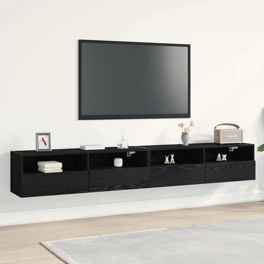 Mobile TV da parete 2 pz-Set di 2 Mobile TV a Muro-Credenza TV Rovere nero 100 x 30 x 30 cm