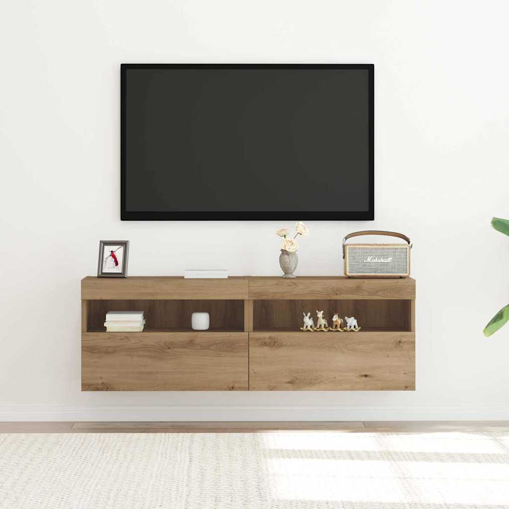 Mobile TV da parete 2 pz-Set di 2 Mobile TV a Muro-Credenza TV rovere artigianale 60 x 30 x 40 cm