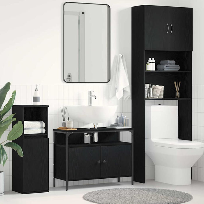 Armadio per Lavabo da Bagno-Armadietto da bagno-Mobiletto da bagno Rovere nero 80 x 30 x 60 cm 107540