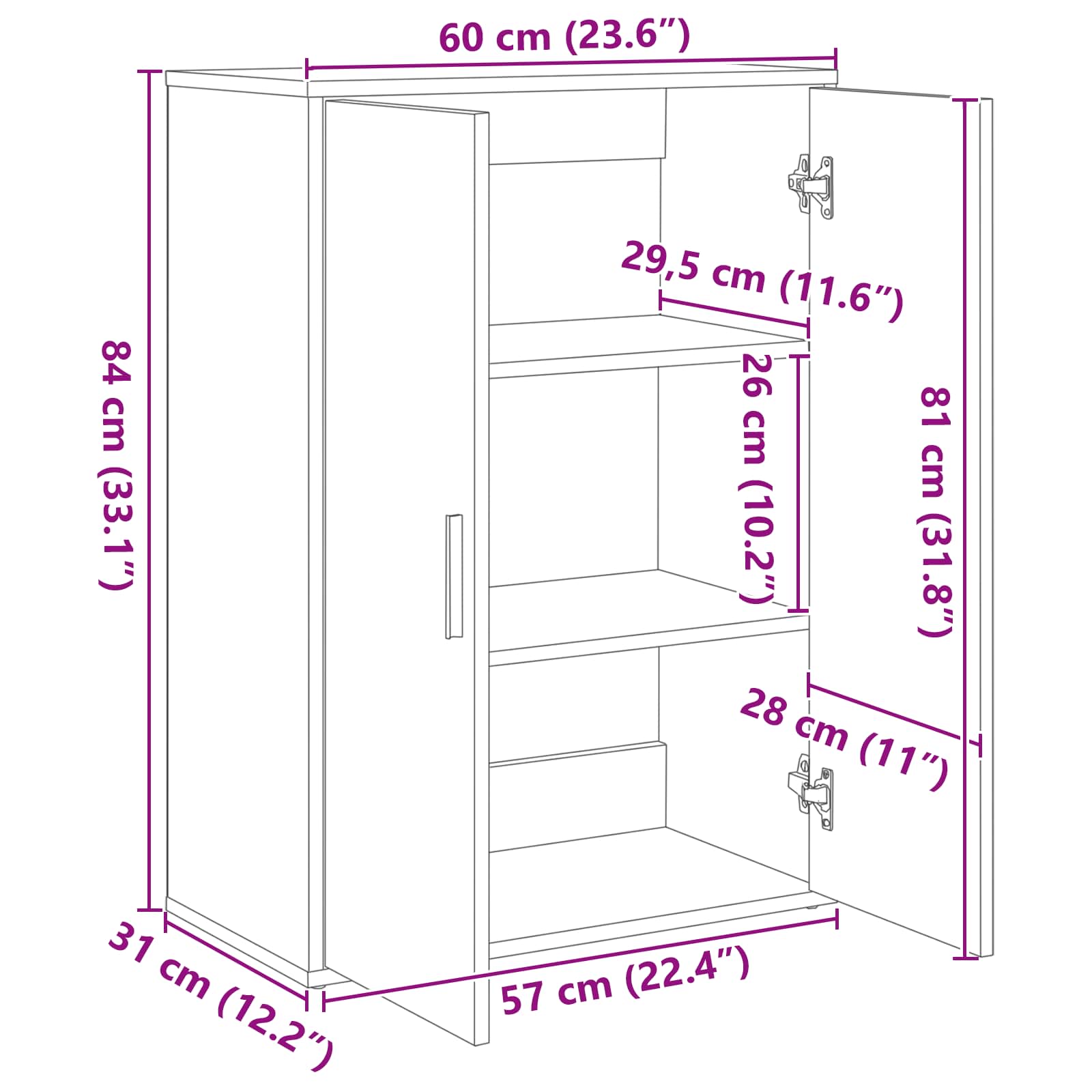 Credenza Rovere nero 60 x 31 x 84 cm Legno multistrato 862263