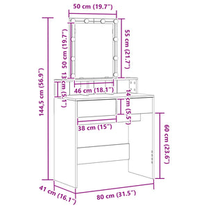 Tavolo da Trucco con cassetto Rovere nero 80 x 41 x 144.5 cm 862302