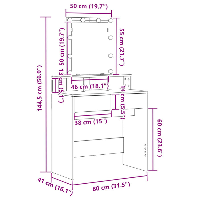 Tavolo da Trucco con cassetto Rovere nero 80 x 41 x 144.5 cm 862302