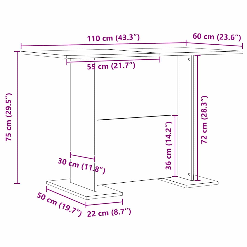 Tavolo da pranzo Grigio cemento 110 x 60 x 75 cm 863163