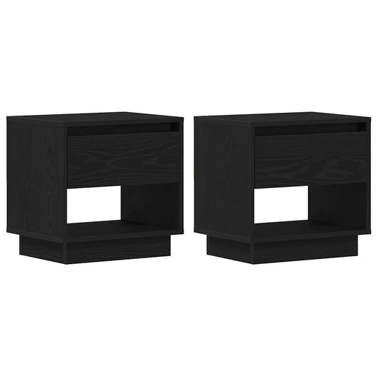 Comodino 2 pz-Set di 2 Tavolino da notte Rovere Nero 45 x 34 x 44 cm Legno multistrato