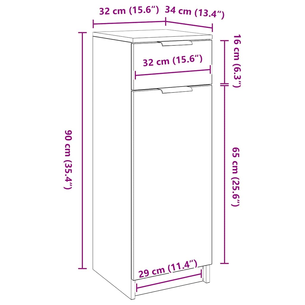Mobile da Bagno Rovere nero 32 x 34 x 90 cm Legno multistrato 863419