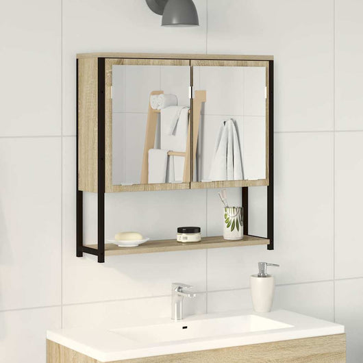 Mobiletto da Bagno con Specchiera  Rovere Sonoma 60x16x60 cm in Legno Ingegnerizzato 864340
