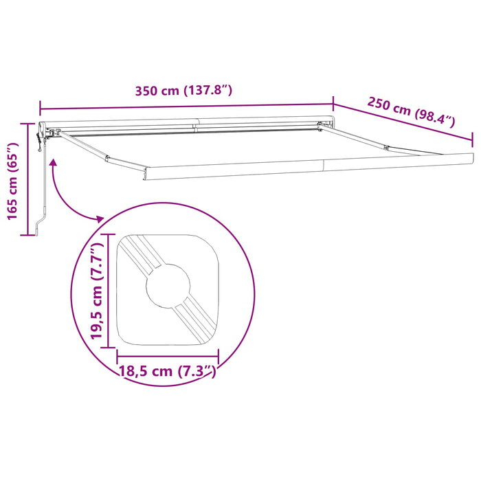 Tenda Retrattile Nero 350 x 250 cm Tessuto, Metallo 3330336