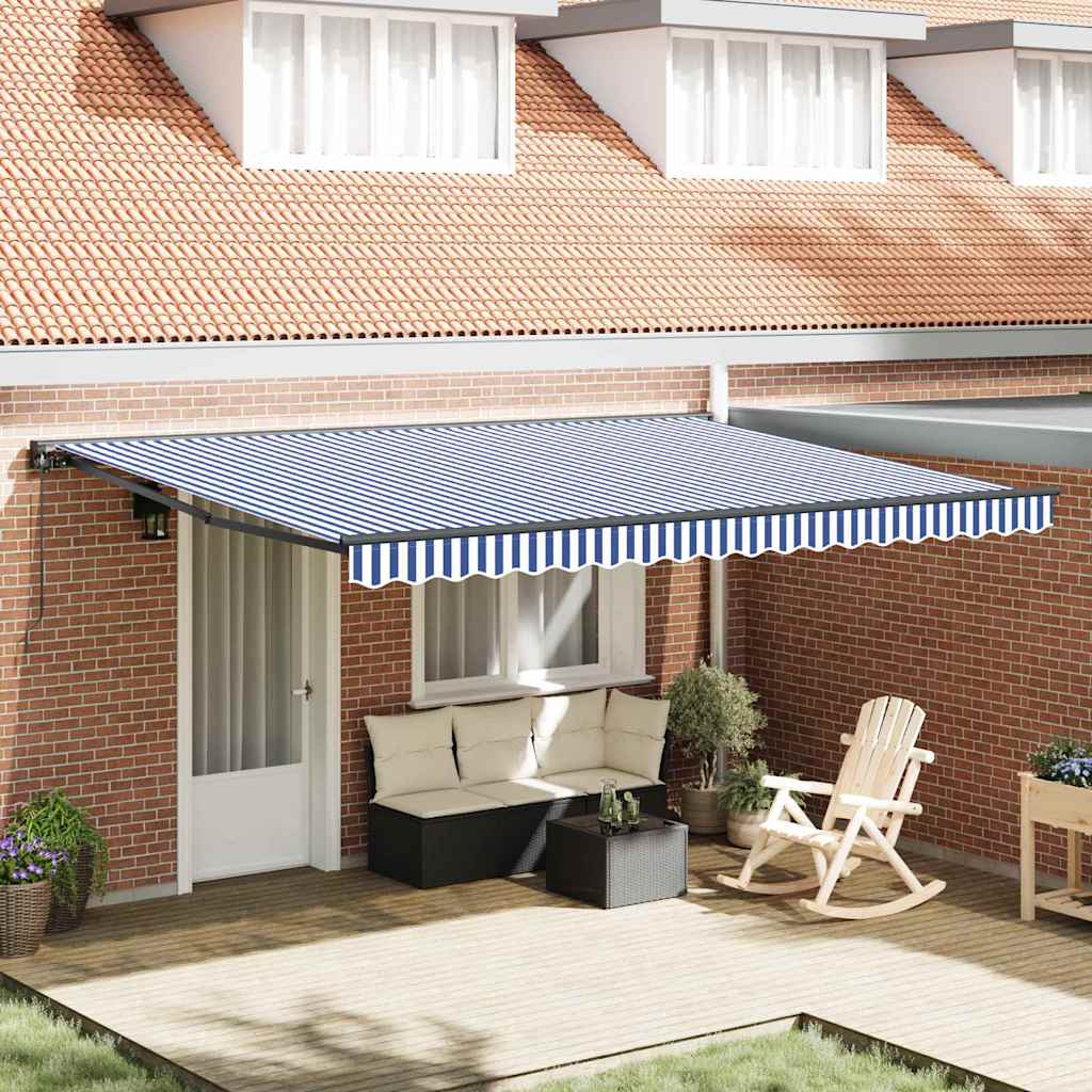 vidaXL Tenda Retrattile Blu e Bianco 450x300 cm Tessuto