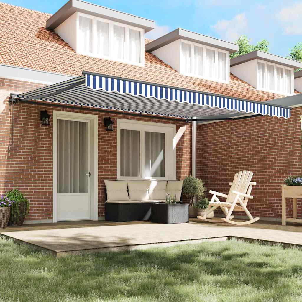 vidaXL Tenda Retrattile Blu e Bianco 450x300 cm Tessuto