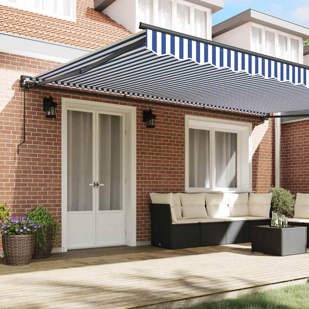 vidaXL Tenda Retrattile Blu e Bianco 500x300 cm Tessuto