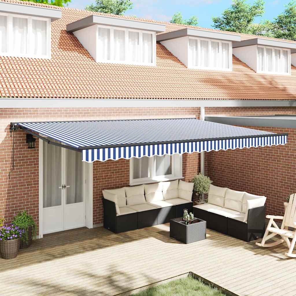 vidaXL Tenda Retrattile Blu e Bianco 500x300 cm Tessuto