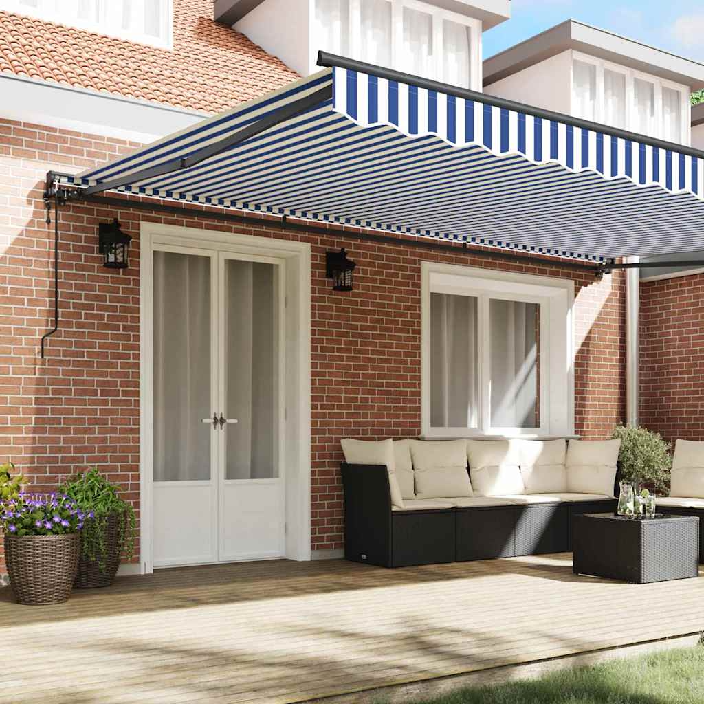 vidaXL Tenda Retrattile Blu e Bianco 500x300 cm Tessuto