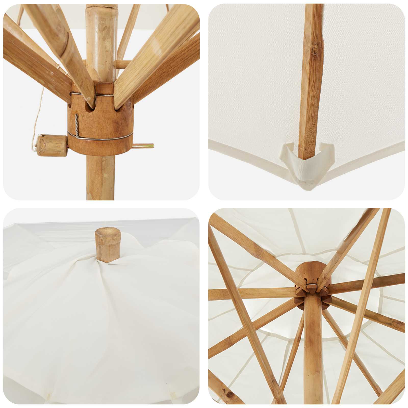 Ombrello da giardino Bianco Crema Ø 270 x 260 cm Bambù 4108079
