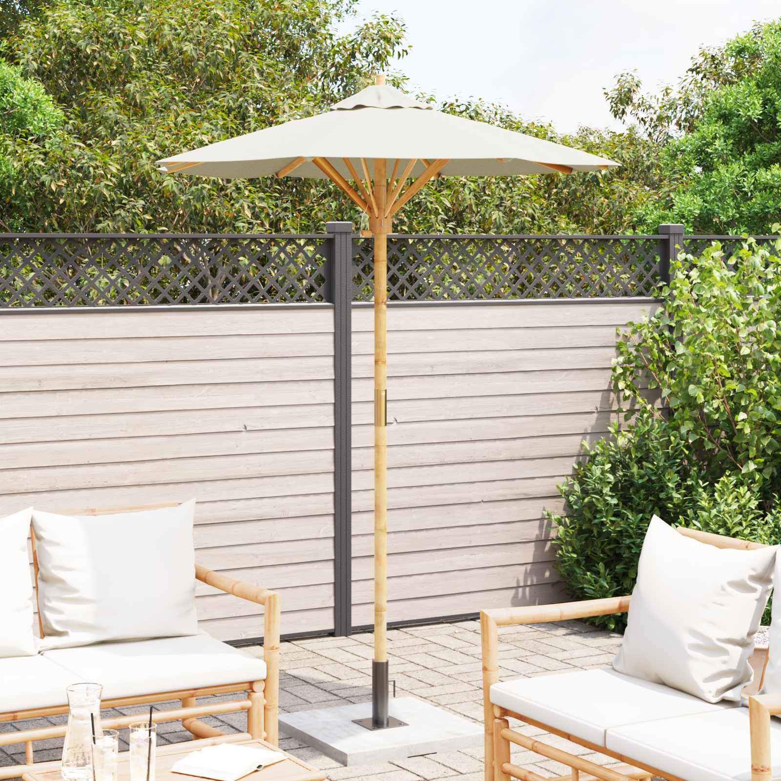Ombrello da giardino Bianco Crema Ø 270 x 260 cm Bambù 4108079