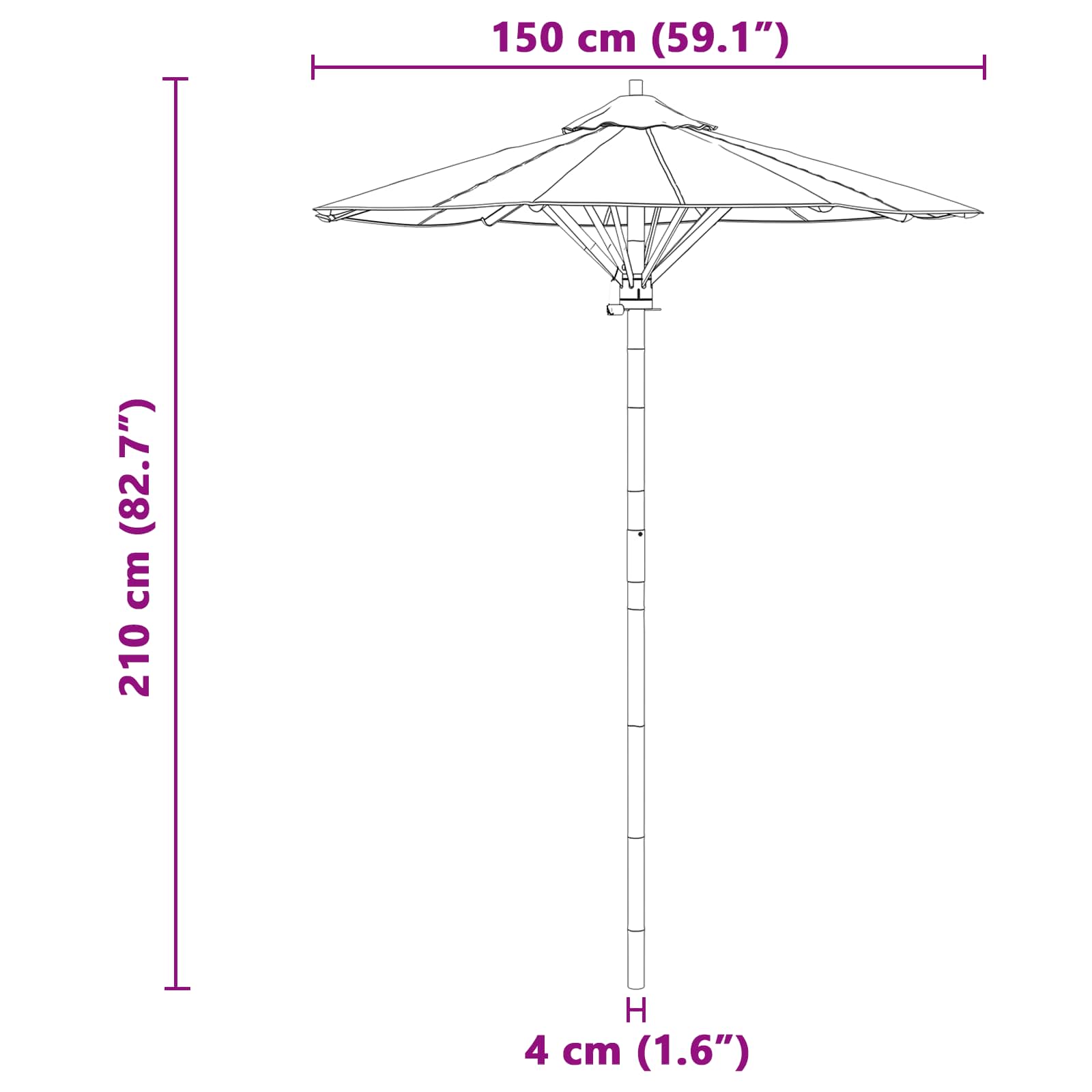 Ombrello da giardino Bianco Crema Ø 270 x 260 cm Bambù 4108079