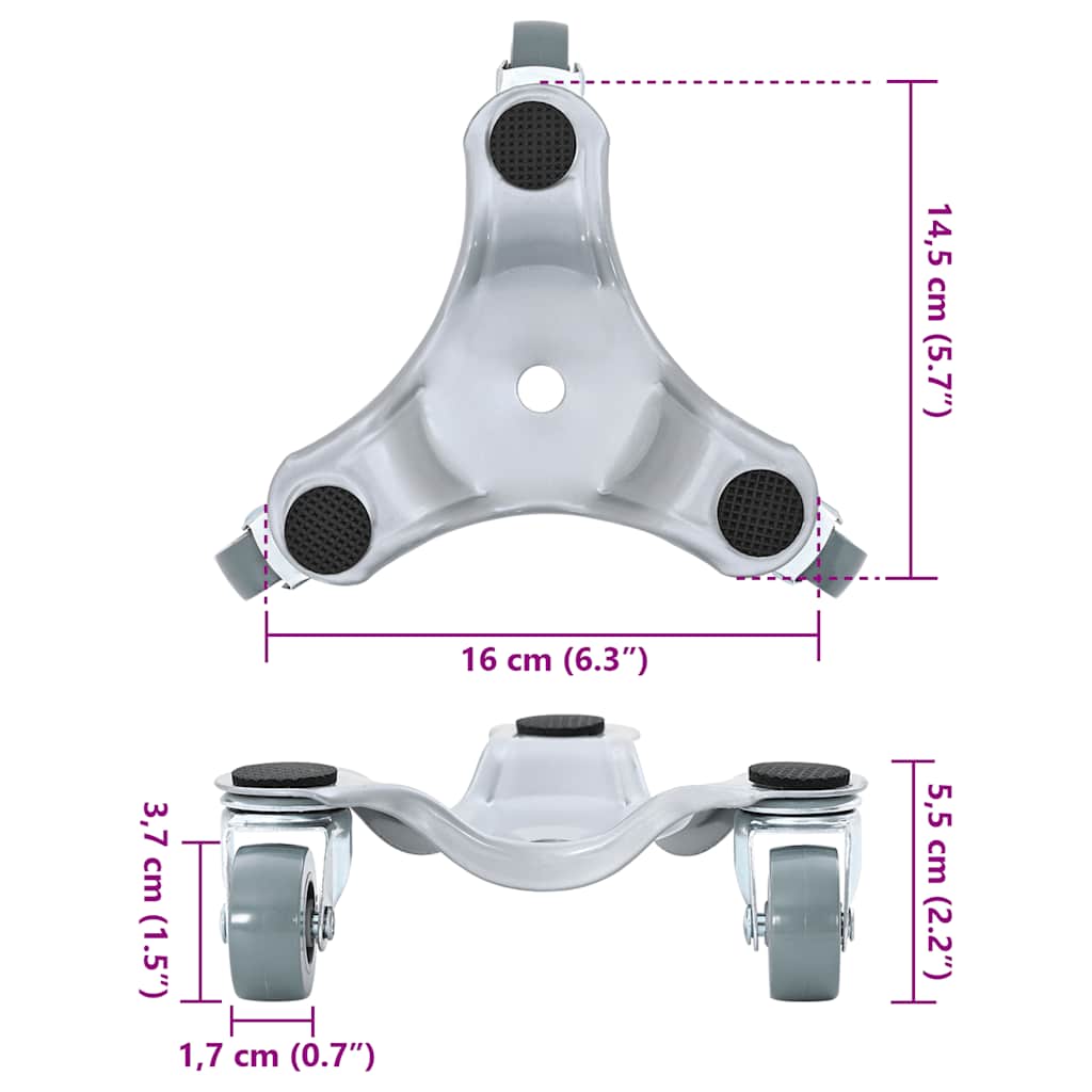 Ruote per mobili 4 pz 16x14,5x5,5 cm Acciaio 180 kg 42002556