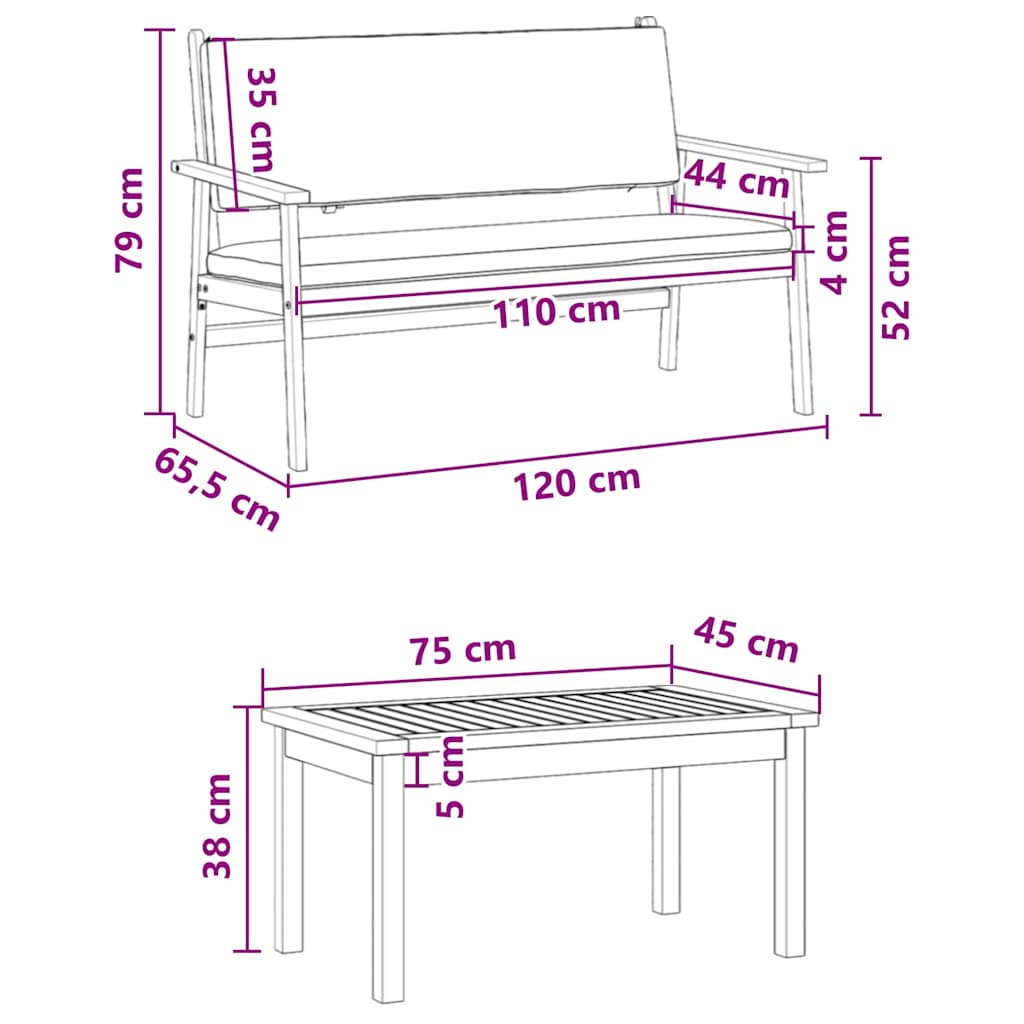 Set Divano da Giardino con cuscino 3 pcs Marrone 75 x 45 x 38cm 3325230
