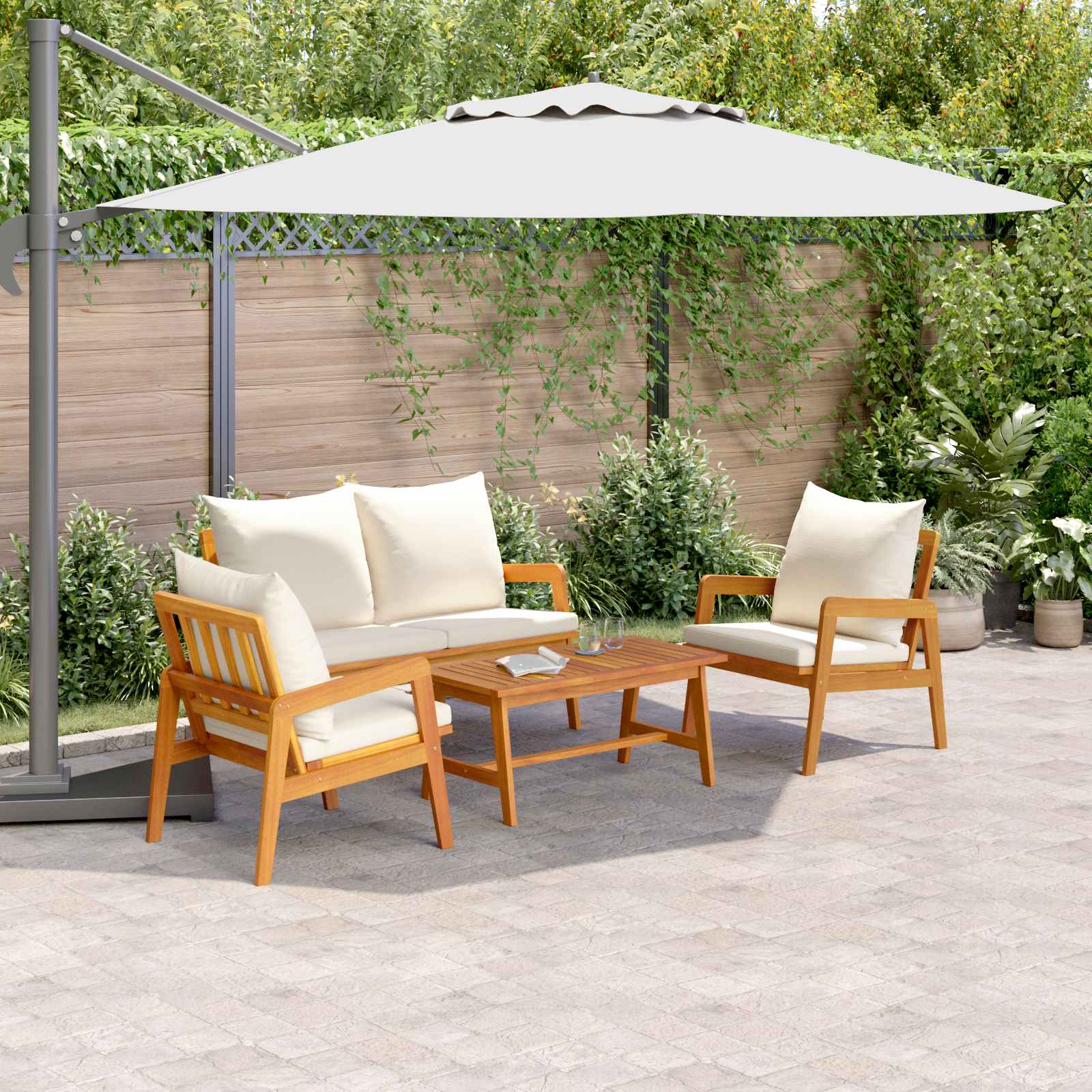 Set bistrot 4 pcs Marrone e Crema Legno di Acacia Massello 3328605