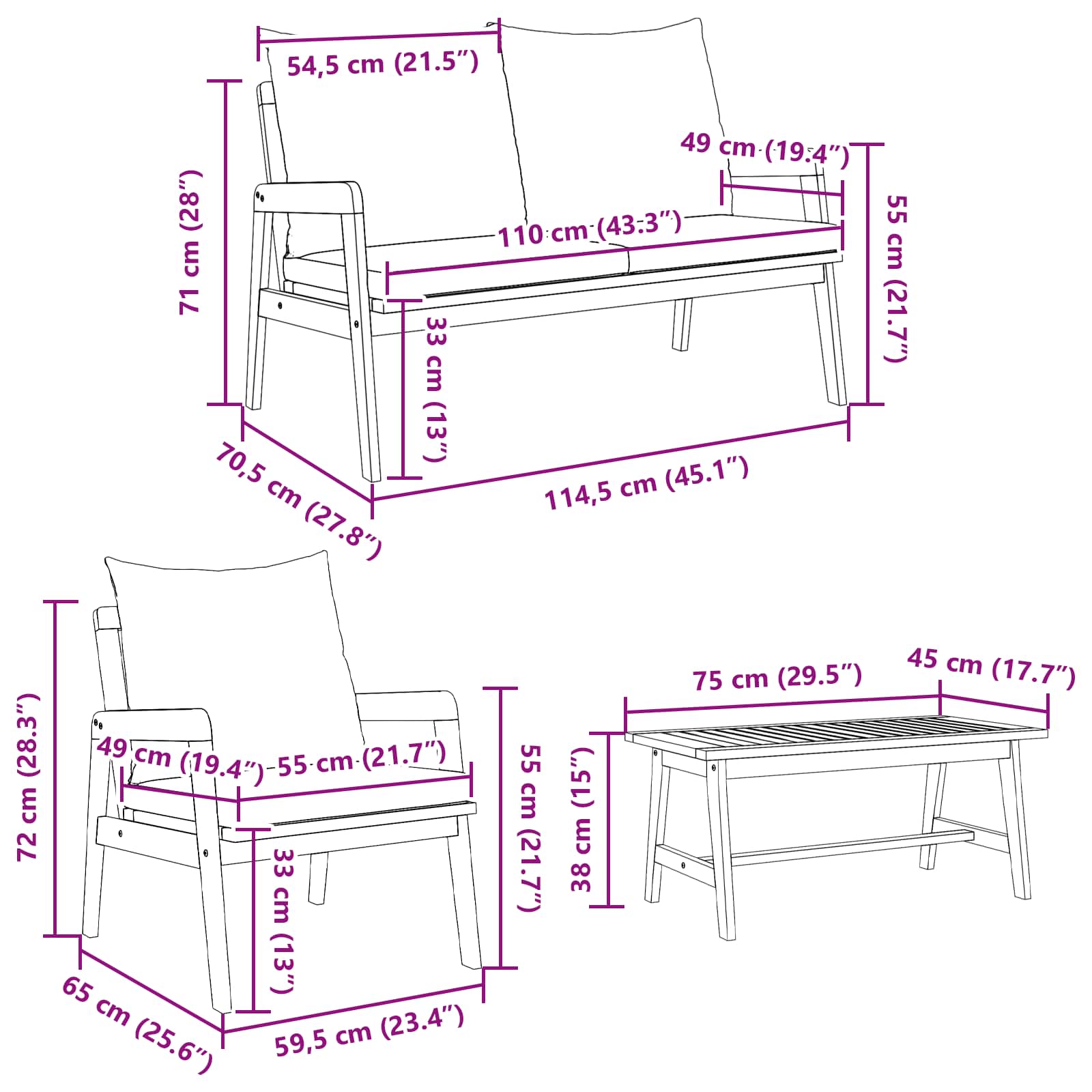 Set bistrot 4 pcs Marrone e Crema Legno di Acacia Massello 3328605