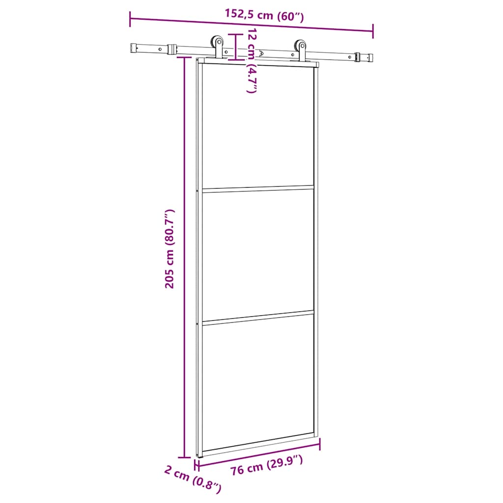 vidaXL Porta Scorrevole con Ferramenta 76x205cm Vetro ESG Alluminio