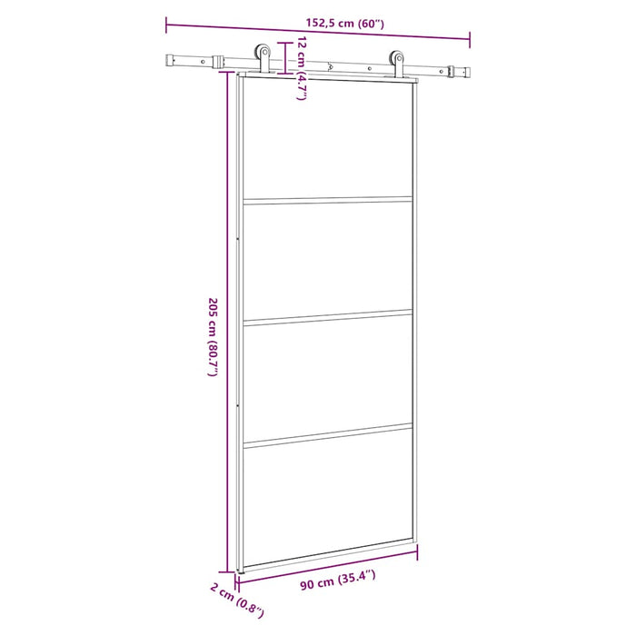 Porta Scorrevole con Ferramenta 90x205cm Vetro ESG Alluminio 3332869