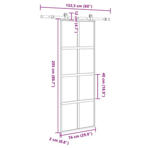 Porta Scorrevole Ferramenta 76x205 cm Vetro Temperato Alluminio 3333019